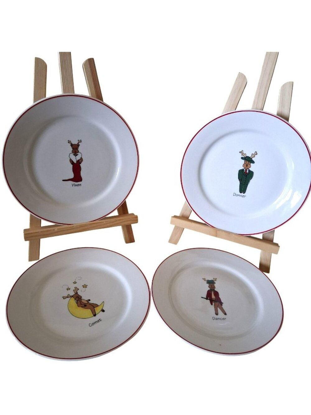 Vintage 4 LTD Commodities Reindeer Salad Plates Vixen Donner Comet Dancer